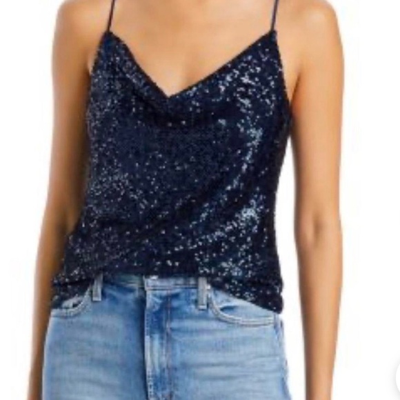 Generation Love Monet Sequin Cami Camisole cowl neck tank Top navy blue sequins - Picture 2 of 3